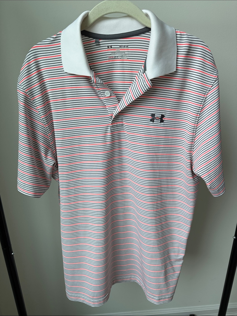 Under Armour Men’s HeatGear Golf Polo White with Gray and Orange Stripes
